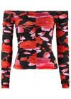 Blumarine Printed Off-the-shoulder Stretch-jersey Top In Pink