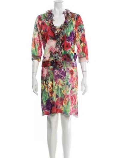 Pre-owned Blumarine Printed Ruffle Embellishment Dress Set In Green