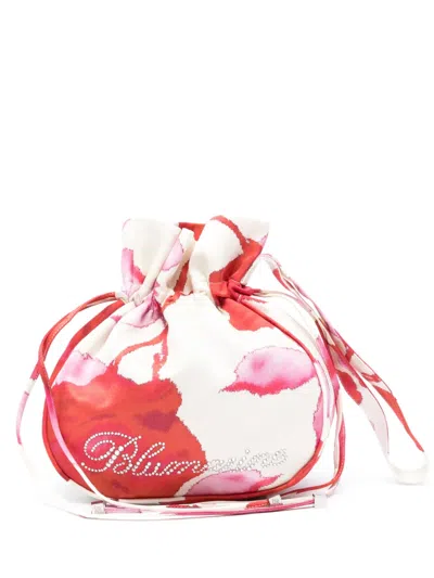 Blumarine Printed Satin Clutch Bag In White