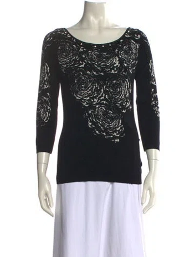Pre-owned Blumarine Printed Scoop Neck Top W/ Tags In Black