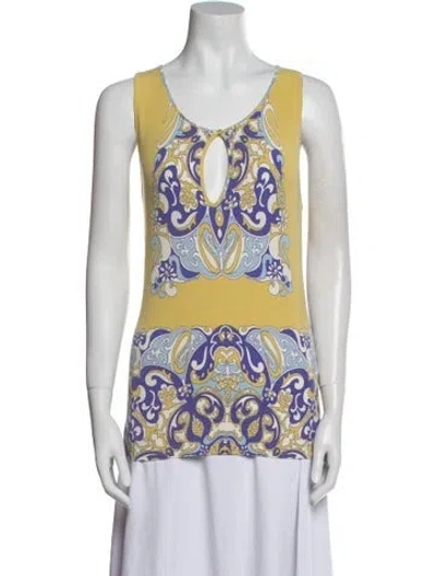 Pre-owned Blumarine Printed Scoop Neck Top In Yellow