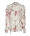Blumarine Women Floral Silk Chiffon Shirt In Nude