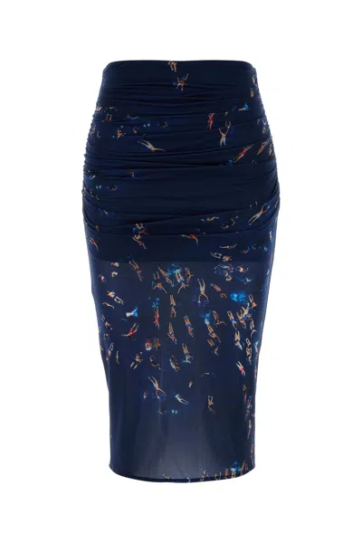 Blumarine Printed Stretch Nylon Skirt In Blue