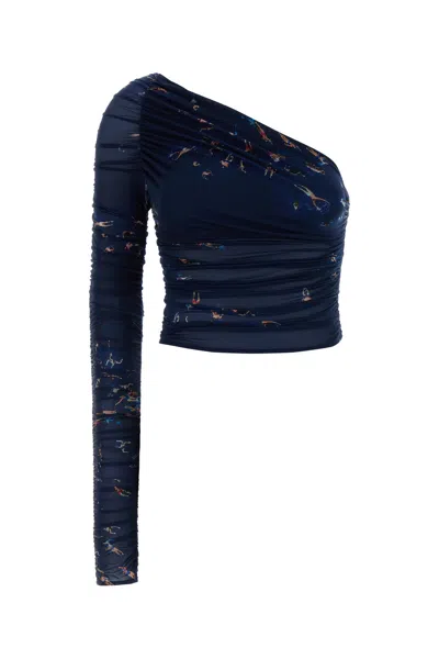 Blumarine Printed Stretch Nylon Top In Blue