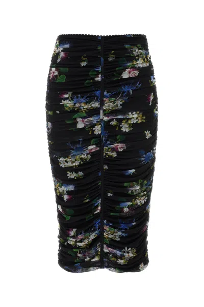 Blumarine Floral Bodycon Midi Tulle Skirt In Black
