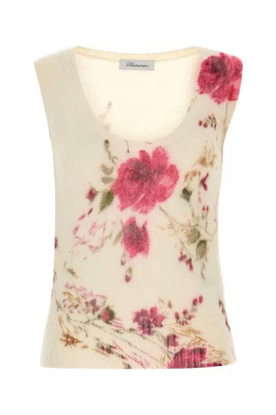 Blumarine Rose-print Knitted Tank Top In White