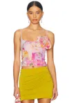 Blumarine Floral-print Top In Pink & Vivid Rose