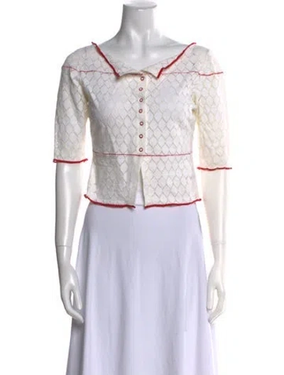 Pre-owned Blumarine Printed Three-quarter Sleeve Crop Top In White