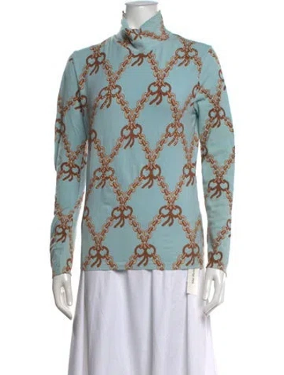 Pre-owned Blumarine Printed Turtleneck Top In Blue