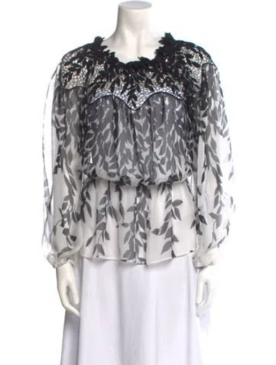 Pre-owned Blumarine Printed V-neck Blouse In Black