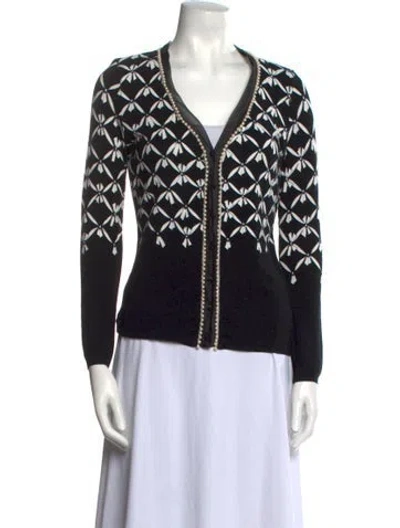 Pre-owned Blumarine Printed V-neck Sweater In Black