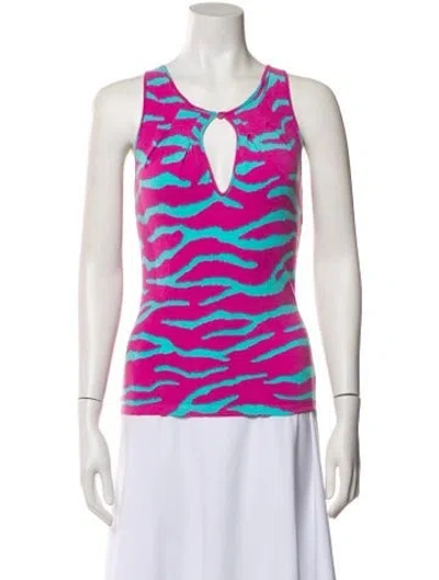Pre-owned Blumarine Printed V-neck Top In Pink