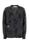 Blumarine Wool Blend Cardigan With Rhinestones In Gray