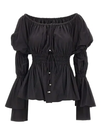 Blumarine Puffed-sleeve Elasticated-waist Blouse In Black