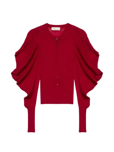 Blumarine Puff-sleeve Cardigan In Red