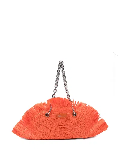 Blumarine Raffia Chain Shoulder Bag In Orange