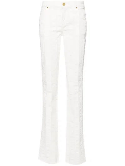 Blumarine Raw-cut Detailed Slim-leg Trousers In White