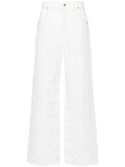 Blumarine Raw-cut Detailed Straight-leg Trousers In 白色