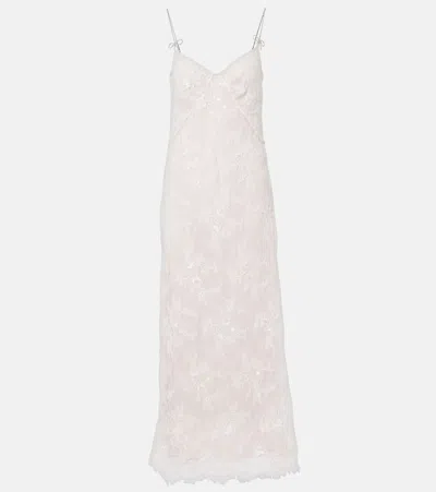 Blumarine Rebrode Embellished Lace Maxi Dress In White