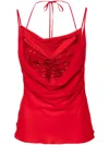 Blumarine Butterfly-motif Layered Silk Top In Rot
