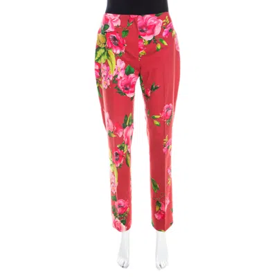 Blumarine Red Floral Print Cotton Straight Fit Trousers