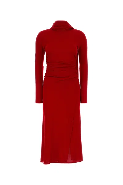 Blumarine Jersey Dress With High Neckline And Long Sleeves In Red