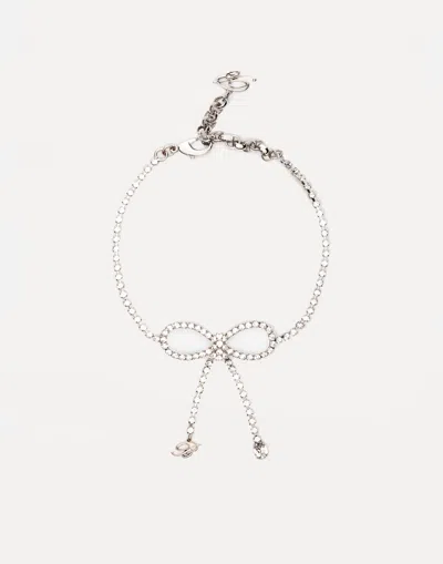 Blumarine Rhinestone Bow Choker With Logo In Silver
