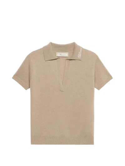 Blumarine Rhinestone Cashmere Polo Shirt In Neutral