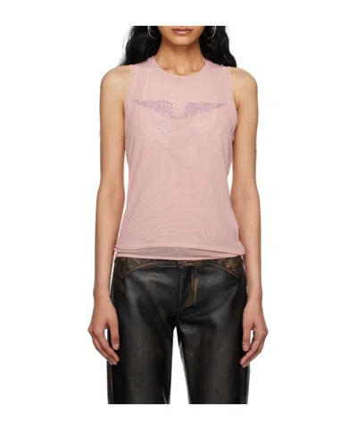 Blumarine Rhinestone-detailing Mesh Tank Top In Nude