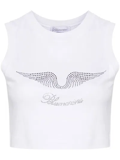 Blumarine Rhinestone-embellished Cropped Tank Top In White