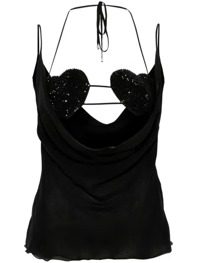 Blumarine Rhinestone-embellished Georgette Top In Black