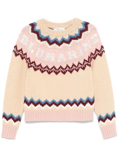 Blumarine Rhinestone-embellished Wool Sweater In Pink