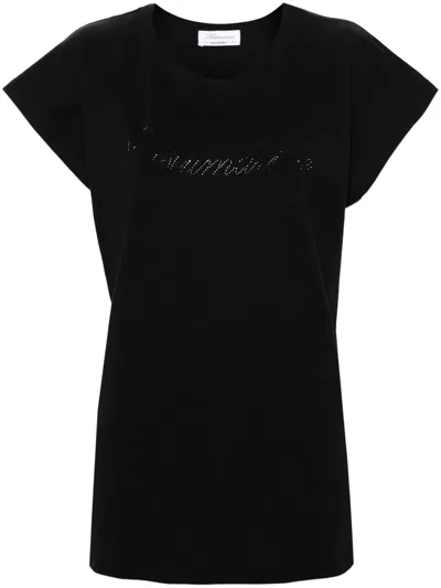 Blumarine Rhinestone-logo Cotton T-shirt In Black
