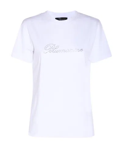 Blumarine Rhinestone-logo Cotton T-shirt In White