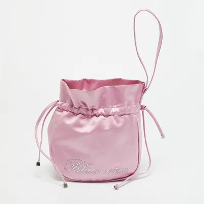 Pre-owned Blumarine Rhinestone Logo Dalia Pink Satin Drawstring Pouch