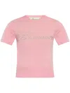 Blumarine Rhinestone Logo Knitted Top In Pink