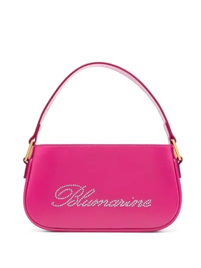 Blumarine Strass Logo Leather Top Handle Bag In Purple