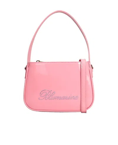 Blumarine Rhinestone-logo Leather Mini Bag In Pink