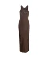 Blumarine Rhinestone-logo Midi Dress In Brown