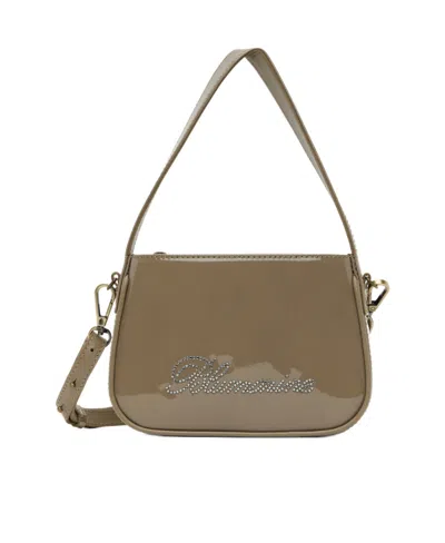 Blumarine Rhinestone Logo Small Shoulder Bag In Brown