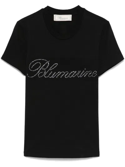Blumarine Rhinestone-logo T-shirt In Black