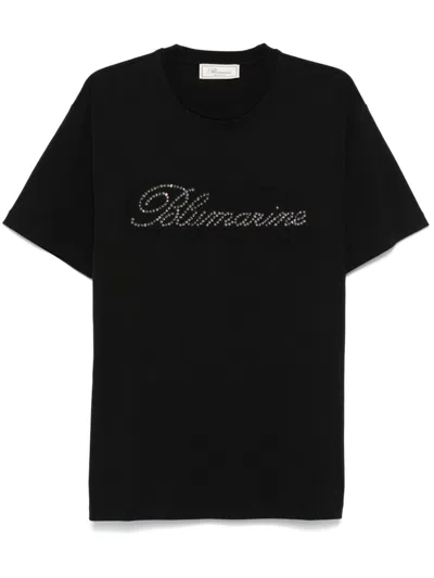 Blumarine Rhinestone-logo T-shirt In Black