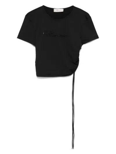 Blumarine Rhinestone-logo T-shirt In Black