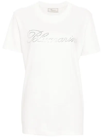 Blumarine Logo Embellished Jersey T-shirt In Gray