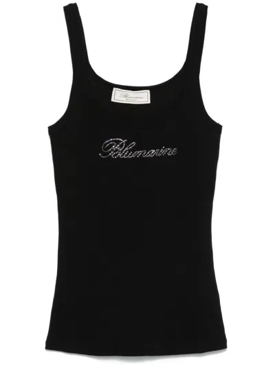 Blumarine Rhinestone-logo Tank Top In Black