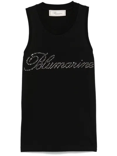 Blumarine Rhinestone-logo Tank Top In Black