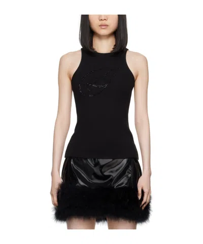 Blumarine Rhinestone-logo Tank Top In Black