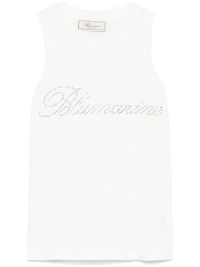 Blumarine Rhinestone-logo Tank Top In White
