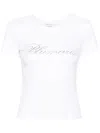 Blumarine Logo Crystal Embellished Crew Neck T-shirt In White