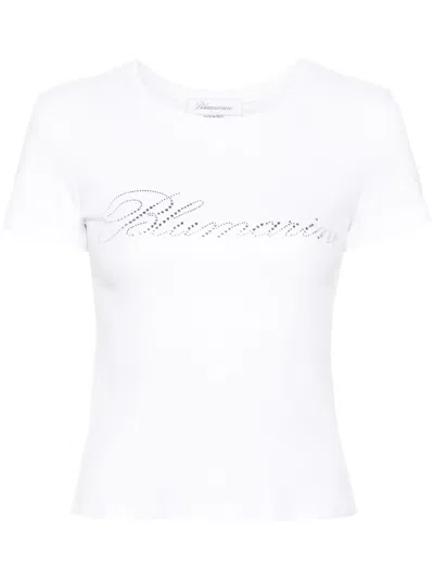 BLUMARINE RHINESTONED-LOGO COTTON T-SHIRT
